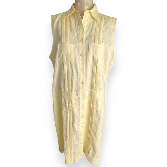 La Habana Miami Linen Cubavera Guayabera Cuban Style Sleeveless Shirt Dress - Picture 3 of 15